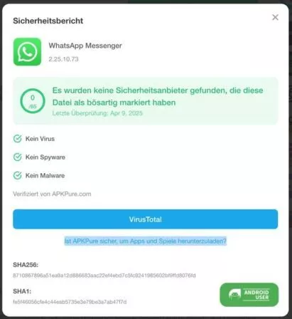 APKPure App, keine Malware gefunden