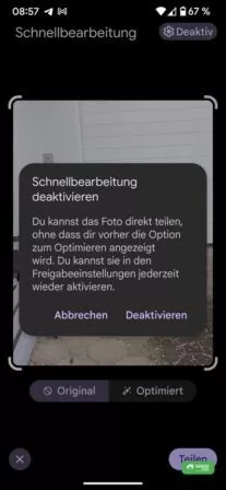 Die Schnellbearbeitung von Google Fotos lässt sich deaktivieren