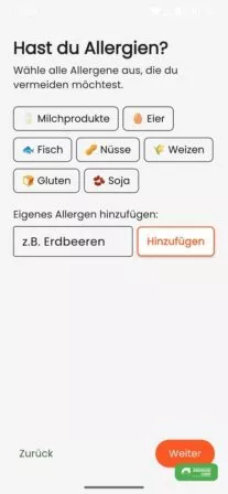 Angaben zu Allergien oder Nahrungsmittelunverträglichkeiten