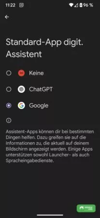 Auswahl von ChatGPT als digitaler Assistent auf deinem Smartphone
