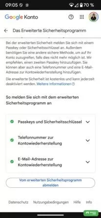 Erweitertes Sicherheitsprogramm für dein Google Konto abmelden