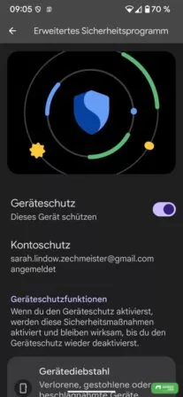 Schieberegler deaktivieren, um dein Gerät vom erweiterten Sicherheitsprogramm abzumelden