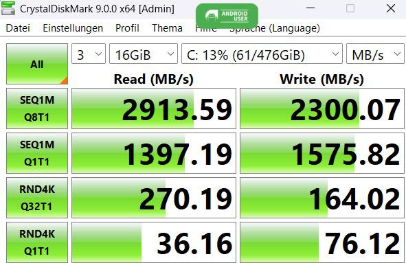 LX15Pro Cristal Disk Mark 9 Benchmark
