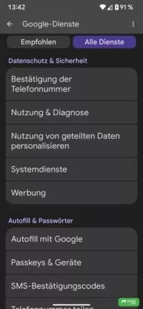 Die Systemdienste mit eigener Einstellung unter Android