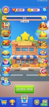 Startseite der Match 3 App Goods Sorting