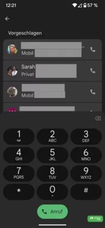 Wähltasten in der Telefon App von Google