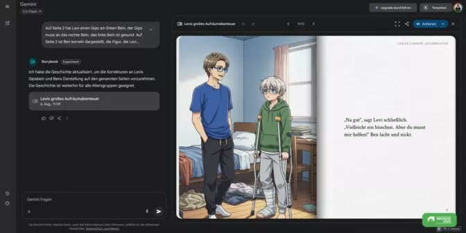 Google Gemini Storybook im Animestil