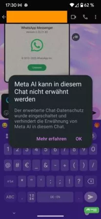 WhatsApp erweiterter Chat Datenschutz ist aktiv