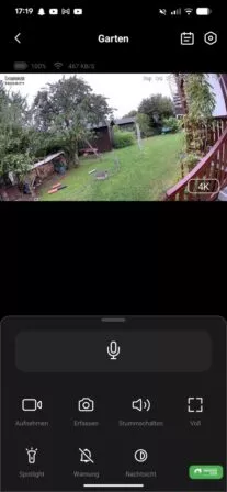 Unterhalb des Livestreams sind die Bedienbuttons