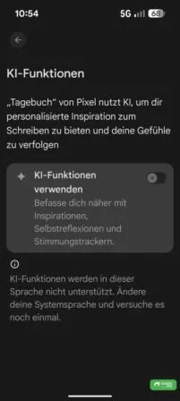 KI Funktionen in der Tagebuch App sind nicht in deutscher Sprache nutzbar