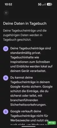 Deine Daten in der Tagebuch App
