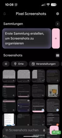 Pixel Screenshots App kann Sammlungen erstellen