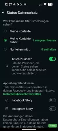 Teilen der Statusmeldung zulassen in WhatsApp
