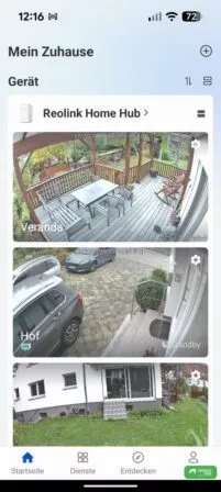 Reolink App mit allen verbunden Überwachungskameras