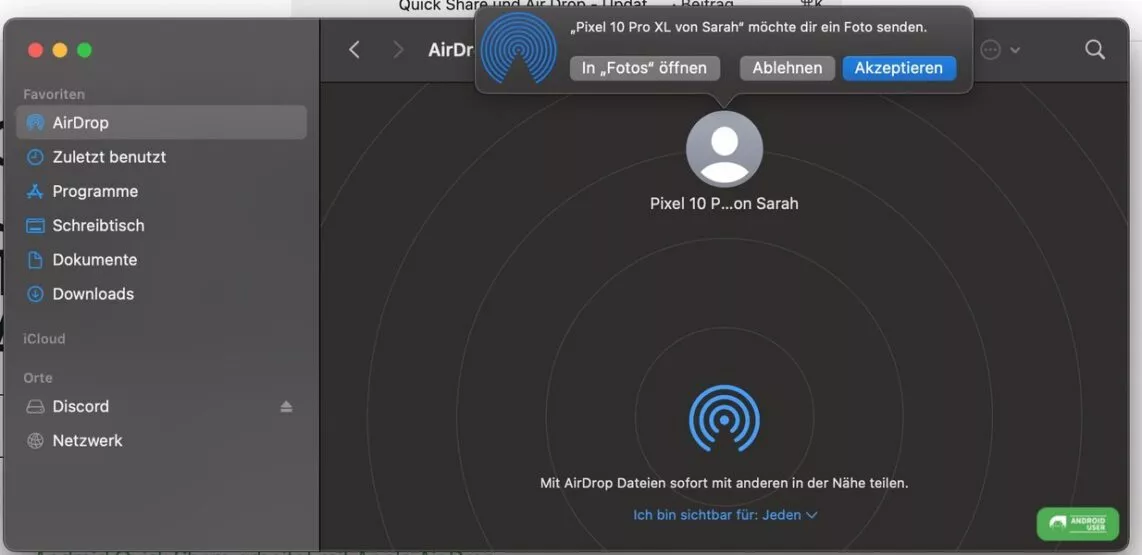 Quick Share teilt Dateien mit Air Drop
