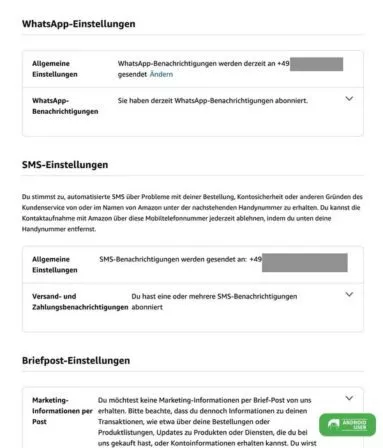 Amazon WhatsApp Benachrichtigung abonniert