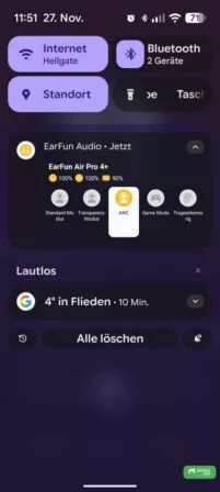 Benachrichtigungspanel in der EarFun Audio App für die Bluetooth Kopfhörer