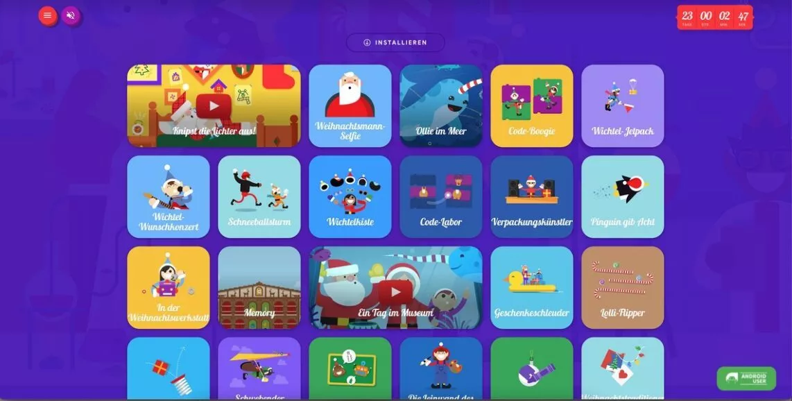 Viele Spiele sind im virtuellen Adventskalender enthalten