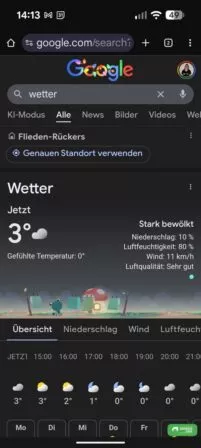 Google Wetter App mit Froggy