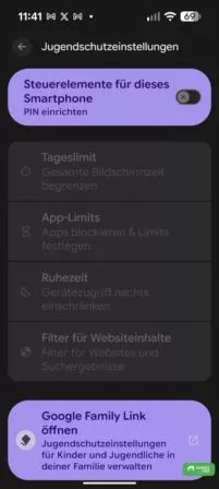Jugendschutzeinstellungen in Android 16 QPR2