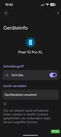 Google Health Connect zählt die Schritte