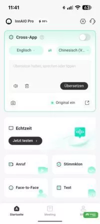 Startseite der Übersetzer App