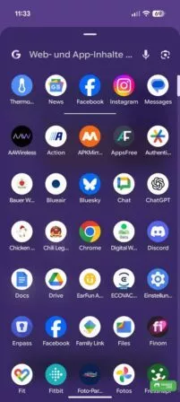 Pixel Launcher App Drawer geöffnet für Suche
