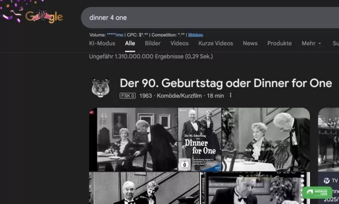 Der Tigerkopf öffnet das Dinner for One Easteregg in der Google Suche zu Silvester