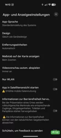 App und Anzeigeeinstellungen in Google Maps