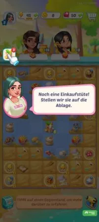 Einkaufstasche in Gossip Harbour Merge and Story kombinieren