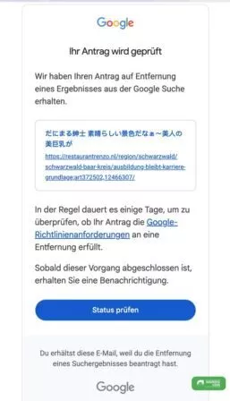Der Antrag auf Entfernung wird geprüft