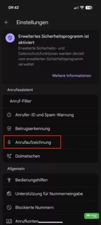 Die Anrufaufzeichnung ist in der Telefon App von Google verfügbar