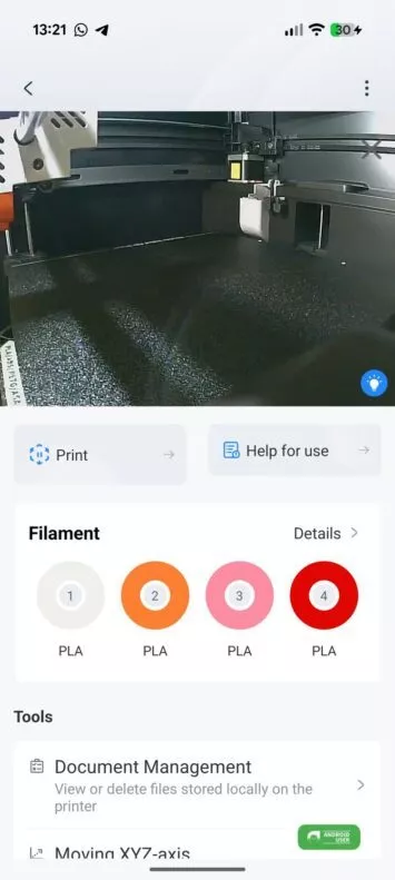 Anycubic Kobra S1 Kamera in der App