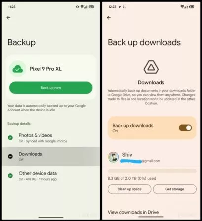 Android Backup mit neuer Einstellung für Download Ordner