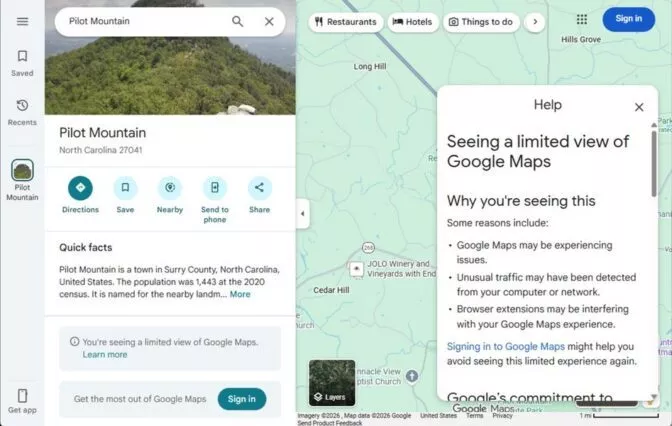 Beschränkte Ansicht in Google Maps