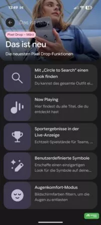 Die bisher angezeigten Neuerungen in der Mein Pixel App für Android 16 QPR3