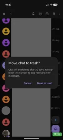 Chat in den Mülleimer verschieben in Google Messages