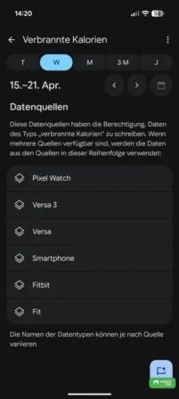 Als Datenquelle werden auch die Versa 1 und 3 herangezogen in der Fitbit App