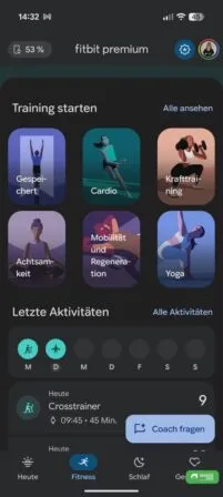 Tab Fitness in der Google Health App