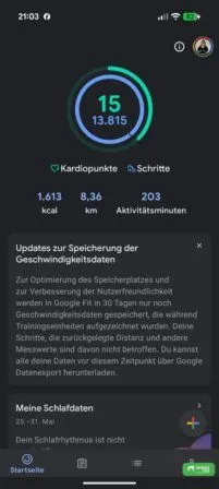Google Fit mit Update zur Speicherung der Geschwindigkeitsdaten