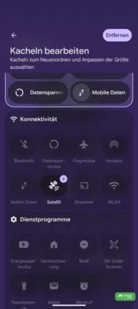 Schnelleinstellungskachel für Satelliten SOS