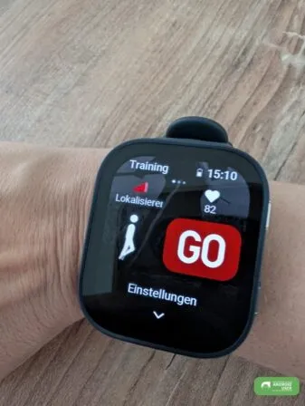 Der Go-Button startet die Aufzeichnung auf der Sportuhr Amazfit Bip Max